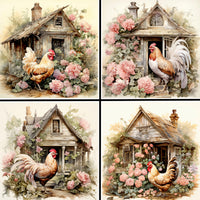 Floral Chicken Coops Coaster Set - 42113CS