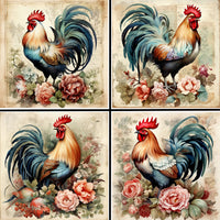 Floral Roosters Coaster Set - 42156CS